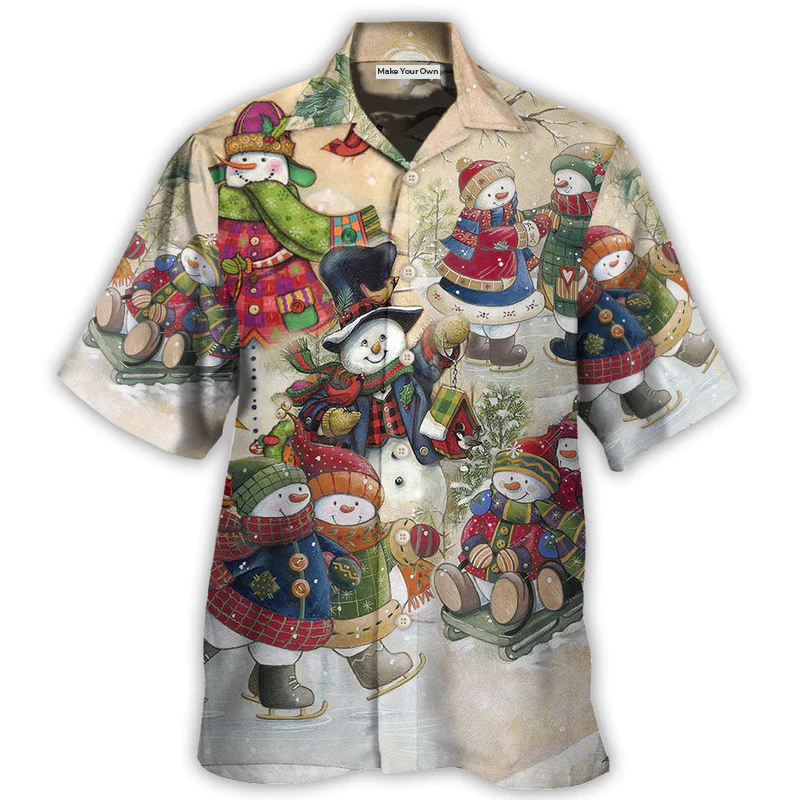 Christmas Snowman Hawaiian Shirt Graphic Artwork Detail For Vacation Style