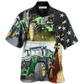 Green Tractor Independence Day US Flag Hawaiian Shirt Artwork View For Coastal Escapes And Resort Style