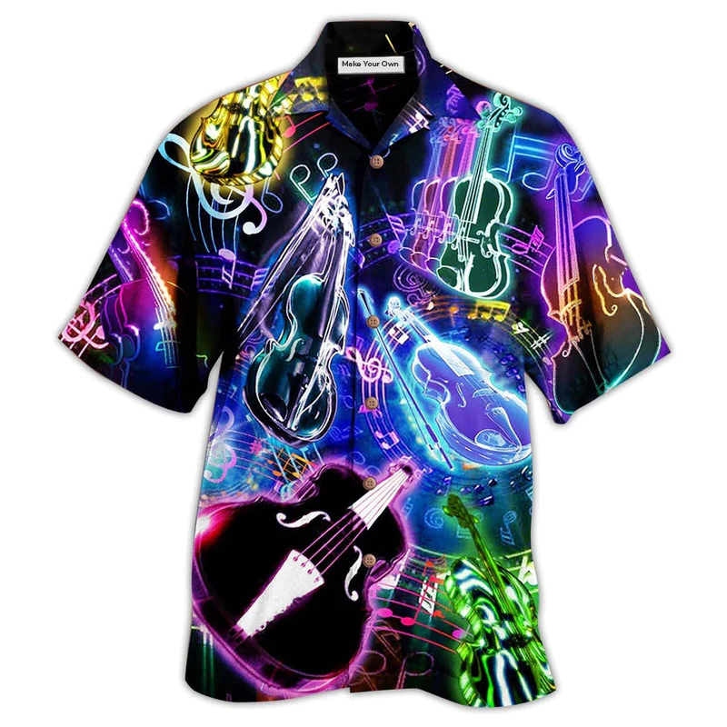 Neon Violin Music Hawaiian Shirt For Resort Getaways And Comfortable Summer Activities