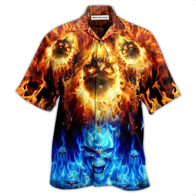 Flame Skull Hawaiian Shirt For Vacation Parties Beach Outings And Relaxed Daily Wear