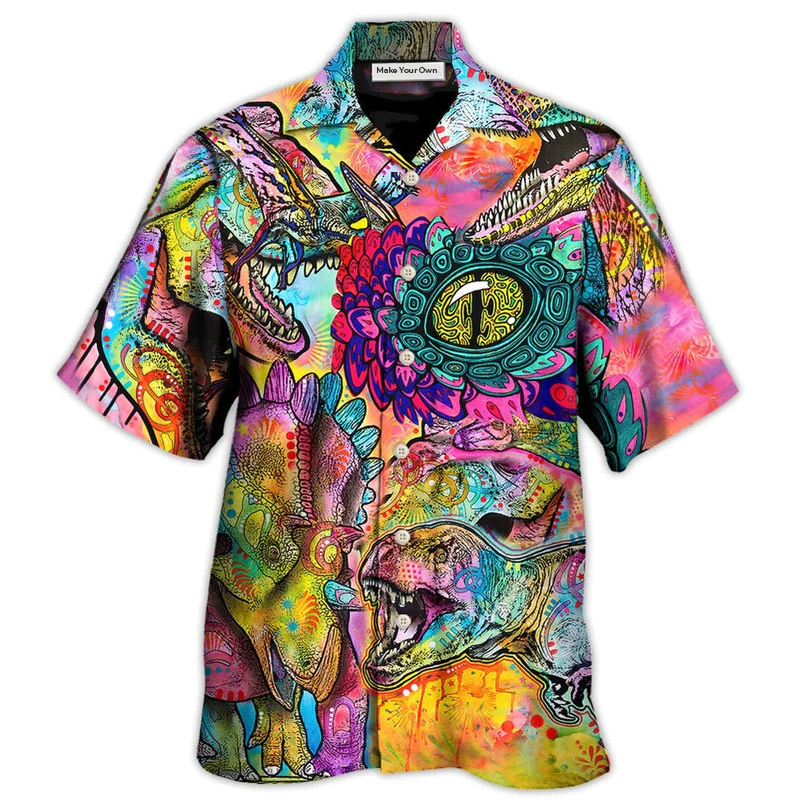 Dinosaur Psychedelic Peers Hawaiian Shirt Artwork View For Coastal Escapes And Resort Style