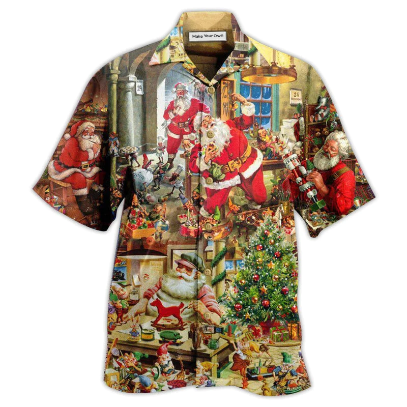 Christmas Santa's Toy Workshop Night Hawaiian Shirt For Coastal Travel And Summer Outings