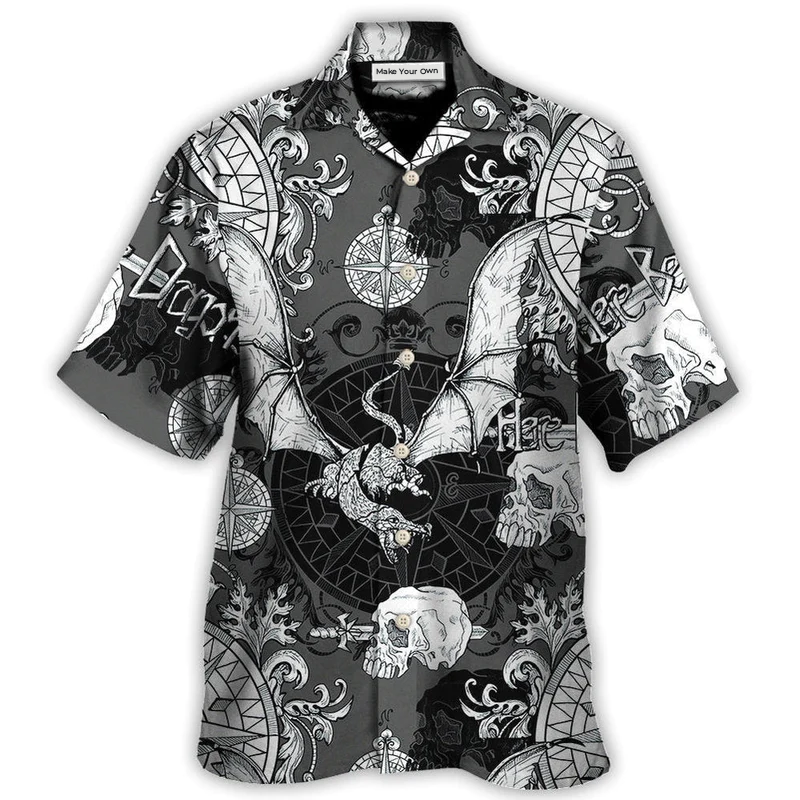 Dragon Snorting Fire Gothic Nautical Compass Baroque Hawaiian Shirt Pattern View For Lightweight Everyday Style
