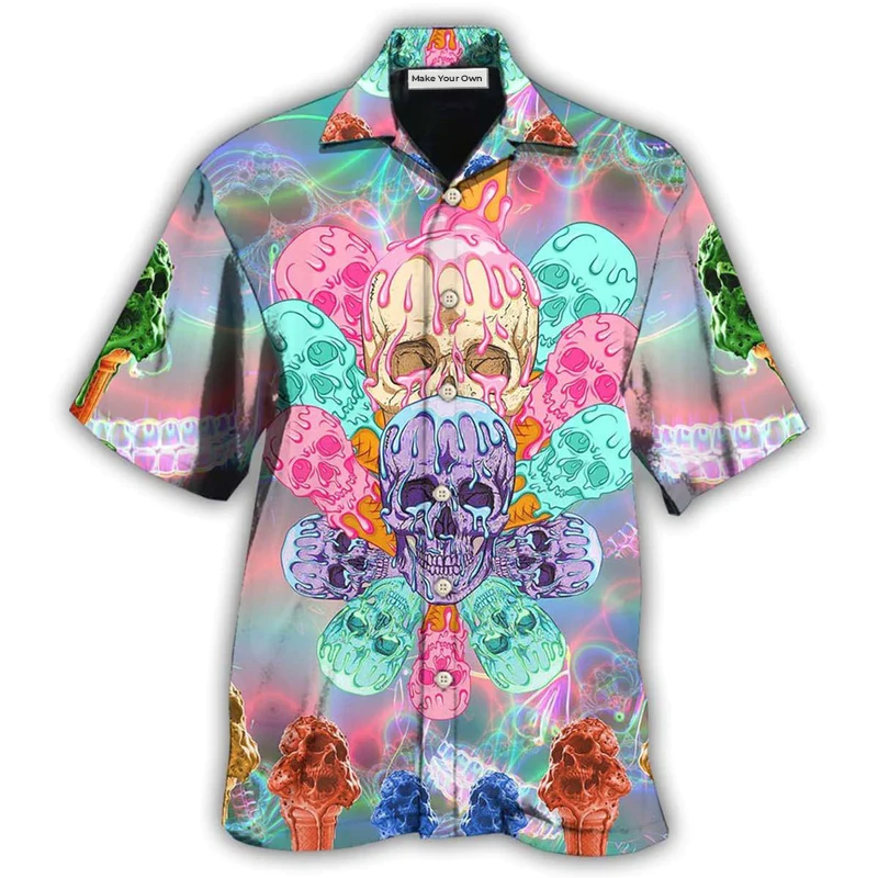 Skull And Ice Cream Hawaiian Shirt For Resort Getaways Summer Adventures And Casual Gifting