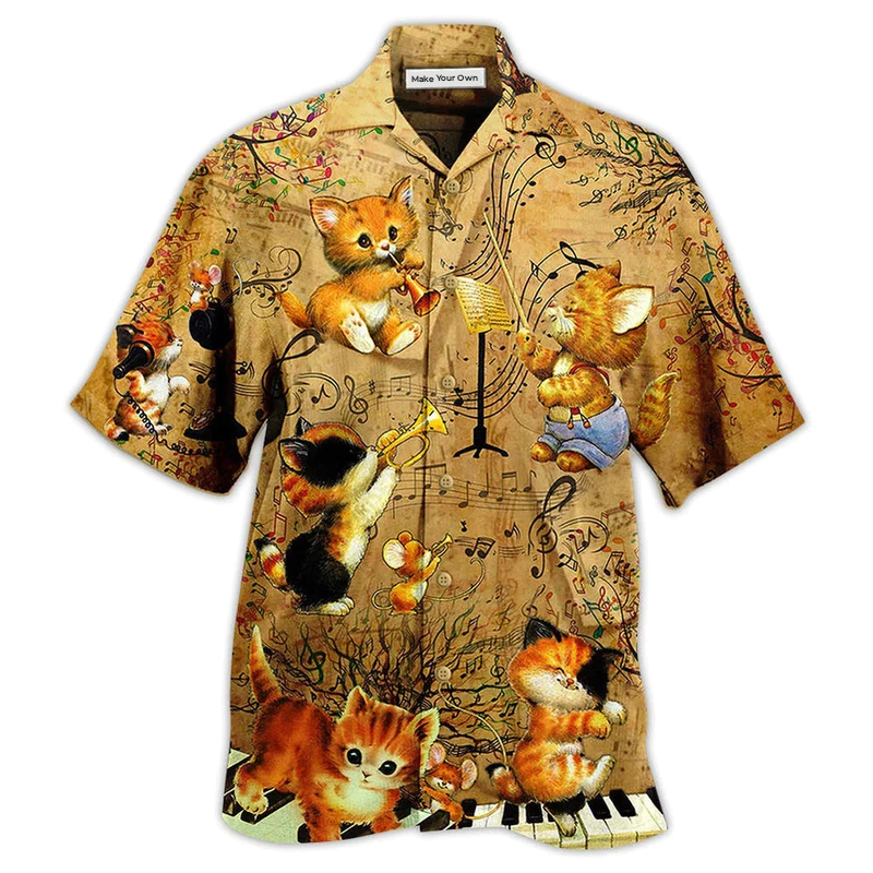 Cat Baby Music Hawaiian Shirt Pattern View For Relaxed Warm Weather Outfits