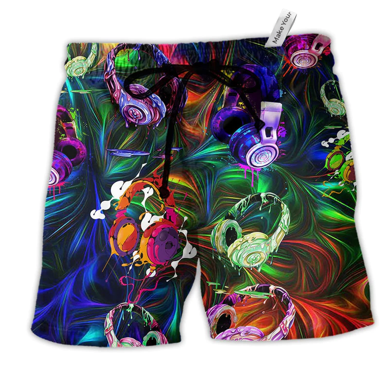Headphone Amazing Colorful Hawaiian Print Beach Shorts For Beach Days And Casual Style