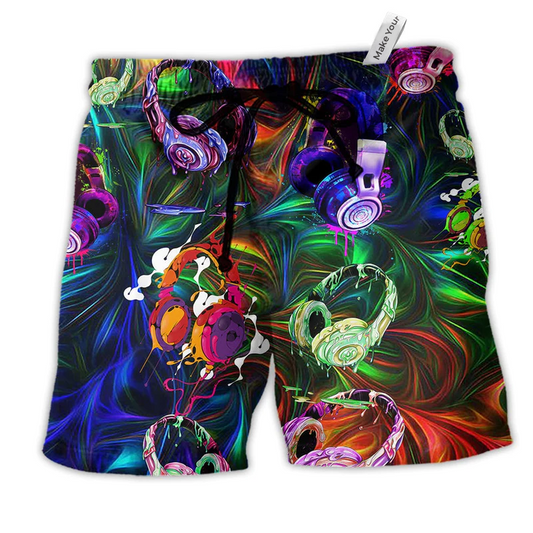 Headphone Amazing Colorful Hawaiian Print Beach Shorts For Beach Days And Casual Style