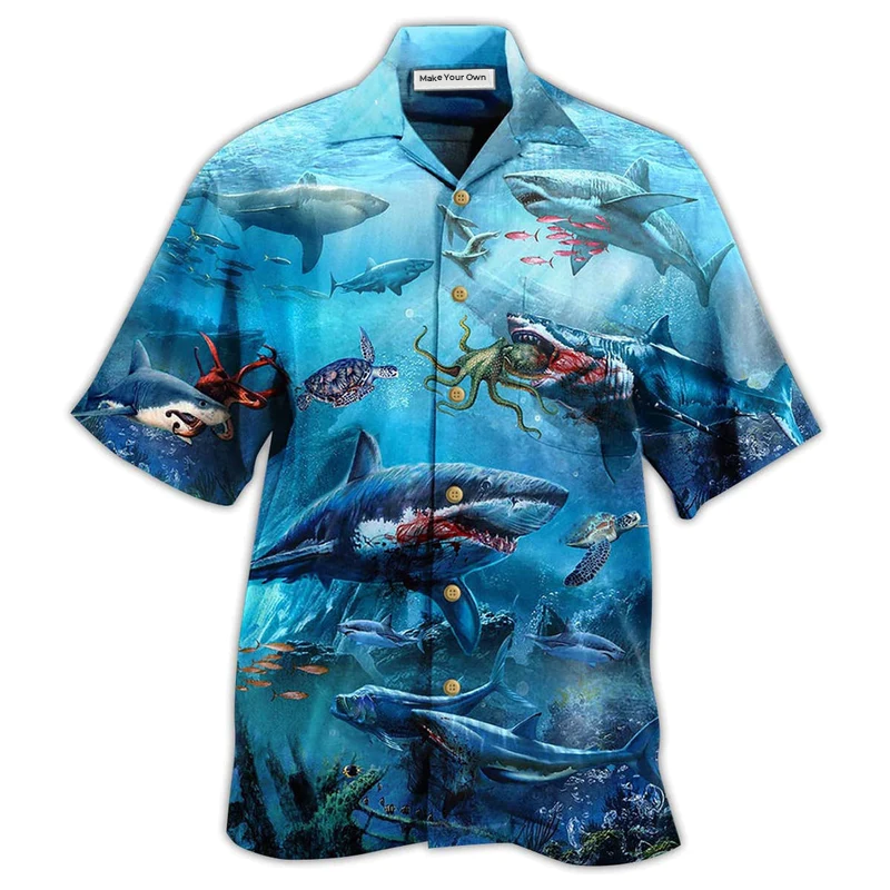 Shark Assassin Hawaiian Shirt Pattern Detail For Vacation Travel And Daily Wear