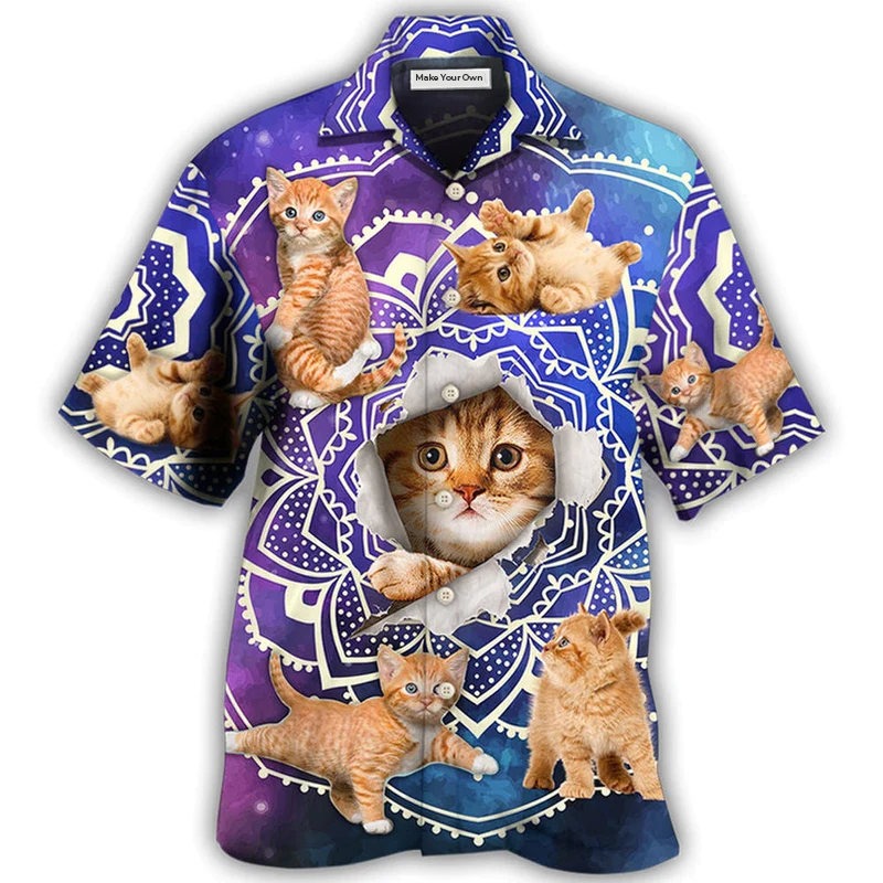 Funny Cat Tabby Yoga Galaxy Pose Hawaiian Shirt For Vacation Days And Relaxed Coastal Outings