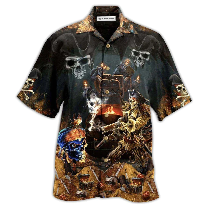 Skull Play Together Hawaiian Shirt Artwork Detail For Resort Trips And Outdoor Activities