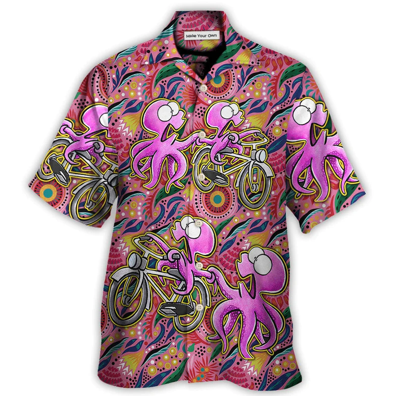 Tropical Octopus Cycling Hawaiian Shirt Artwork View For Outdoor Gatherings