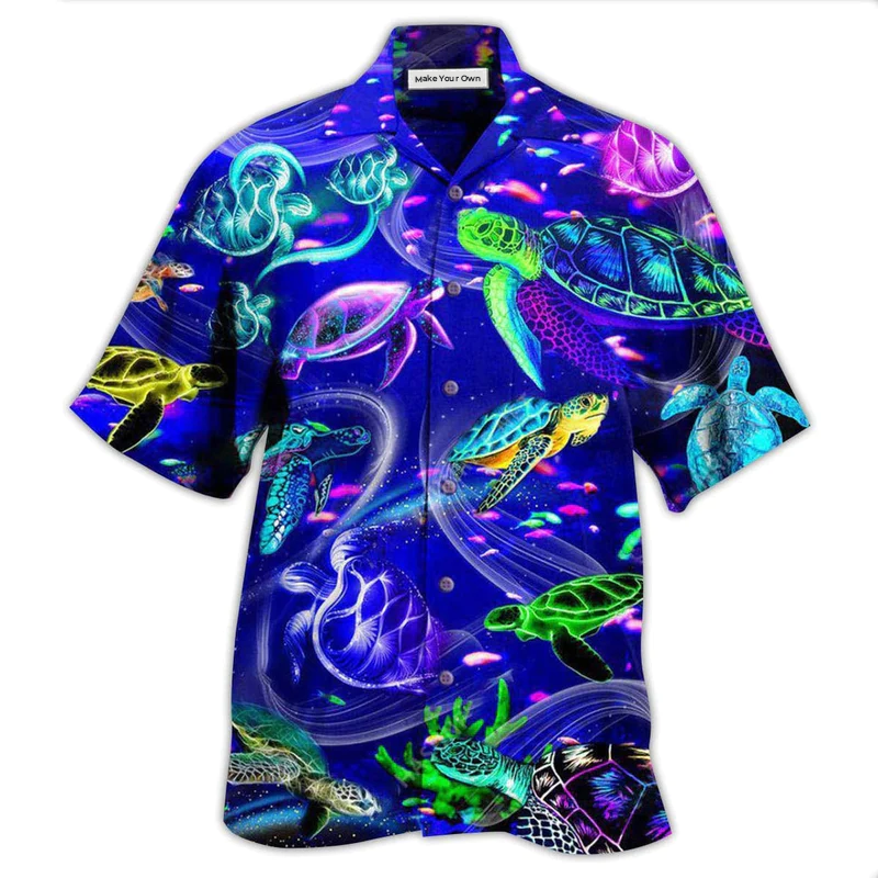 Blue Turtle Ocean Hawaiian Shirt Pattern Detail For Summer Holidays And Outdoor Fun