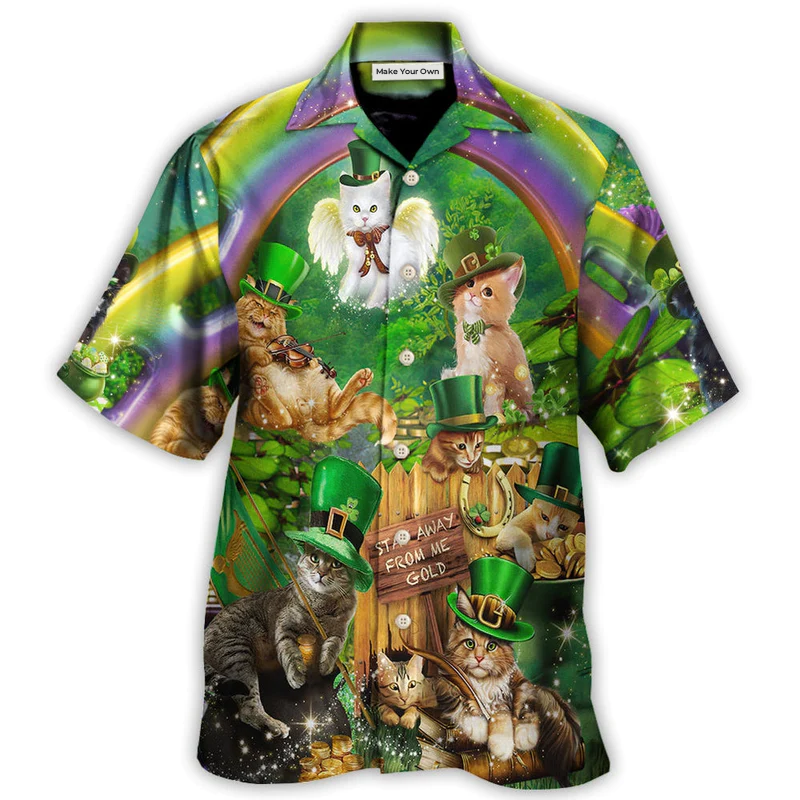 Irish Cat Patrick'S Hawaiian Shirt Collar And Front View For Warm Weather Events