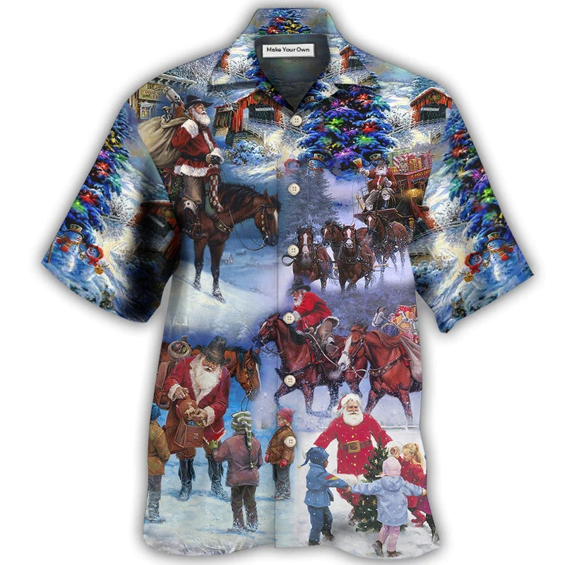 Cowboy Santa Christmas Children Hawaiian Shirt Pattern Detail For Vacation Travel And Daily Wear