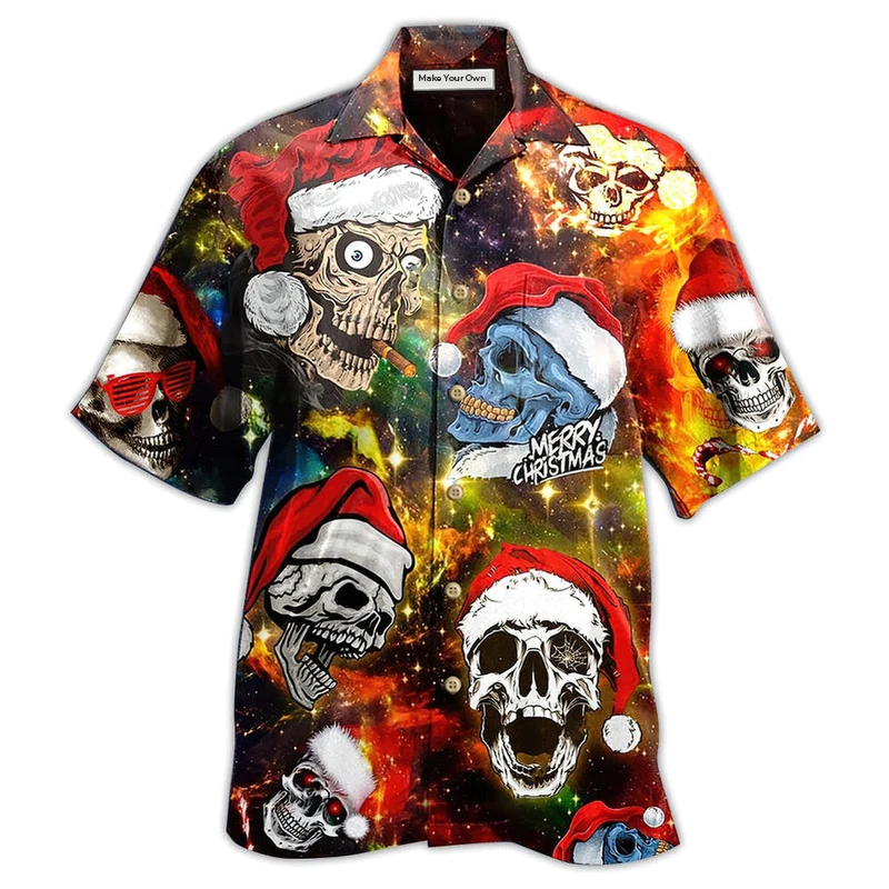 Christmas Skull Hawaiian Shirt For Vacation Getaways Resort Wear And Casual Celebrations