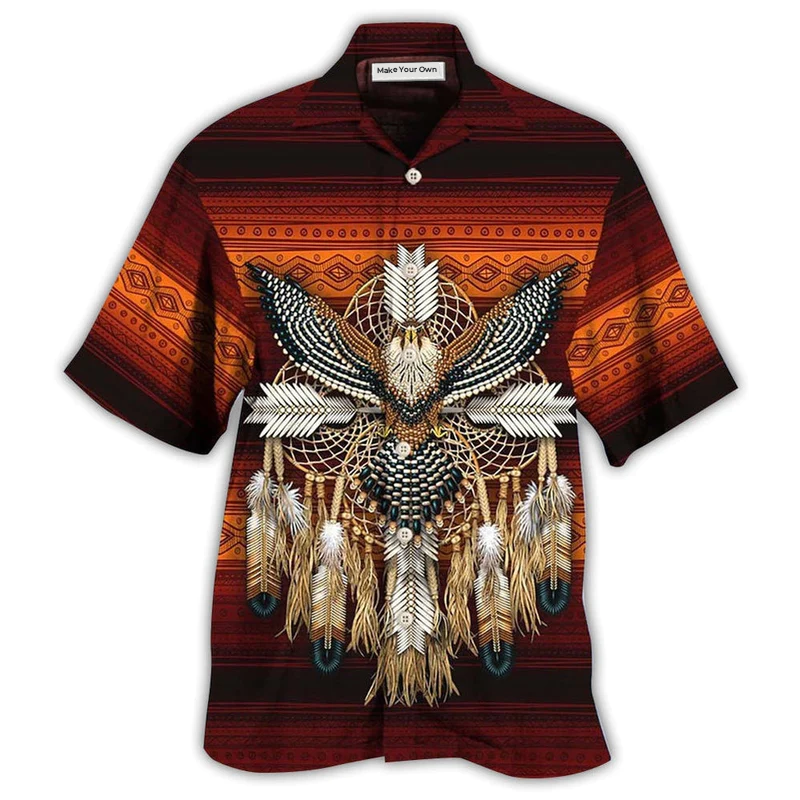 Bohemian Eagle Peace Hawaiian Shirt For Vacation Days And Relaxed Coastal Outings