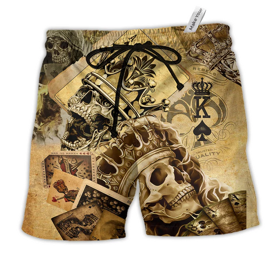 Skull Amazing Ace Card Game Hawaiian Print Beach Shorts For Distinctive Warm Weather Style
