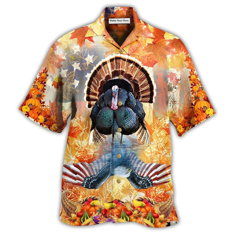 Patriotic Autumn Turkey Hawaiian Shirt For Vacation Getaways Resort Wear And Casual Celebrations
