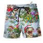 Dinosaurs And Merry Xmas Colorful Hawaiian Print Beach Shorts For Festive Vacation Wear