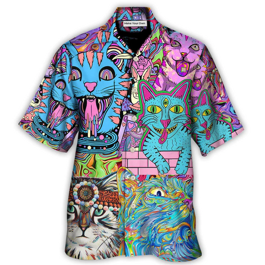 Bohemian Cat Wonderful Hawaiian Shirt Pattern Detail For Vacation Travel And Daily Wear