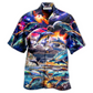 Mystical Dolphin Galaxy Hawaiian Shirt For Beach Parties And Weekend Getaways
