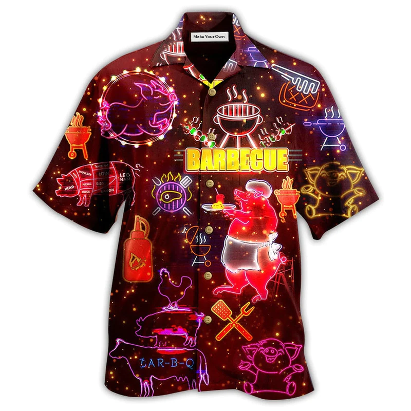 Food Barbeque Hawaiian Shirt Artwork Detail For Tropical Trips And Casual Outings