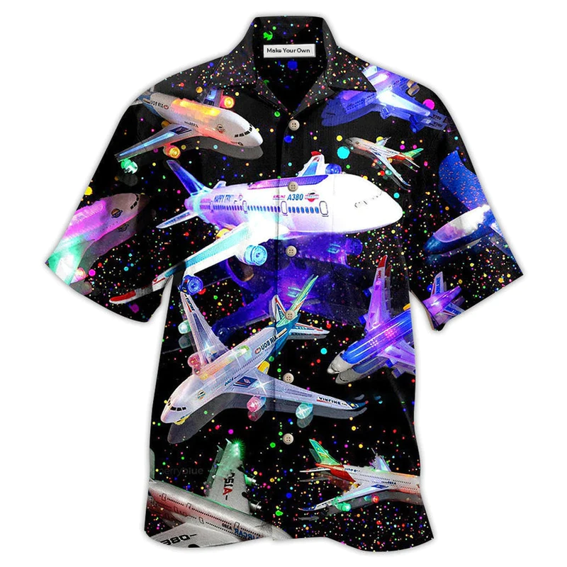 Airplane Hawaiian Shirt For Tropical Parties Vacation Travel And Casual Summer Style