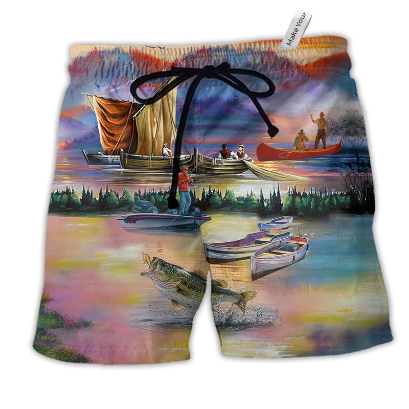 Fishing Under Sunset Lover Hawaiian Print Beach Shorts For Resort Trips And Casual Comfort