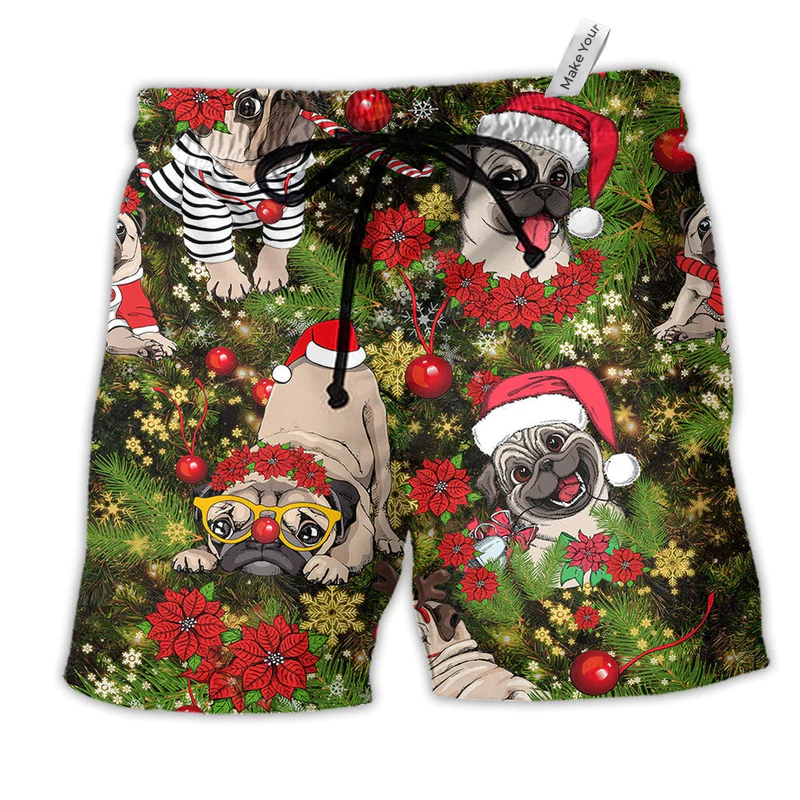 Pug Christmas Have Yourself A Merry Little Pug Beach Shorts For Warm Weather Celebrations
