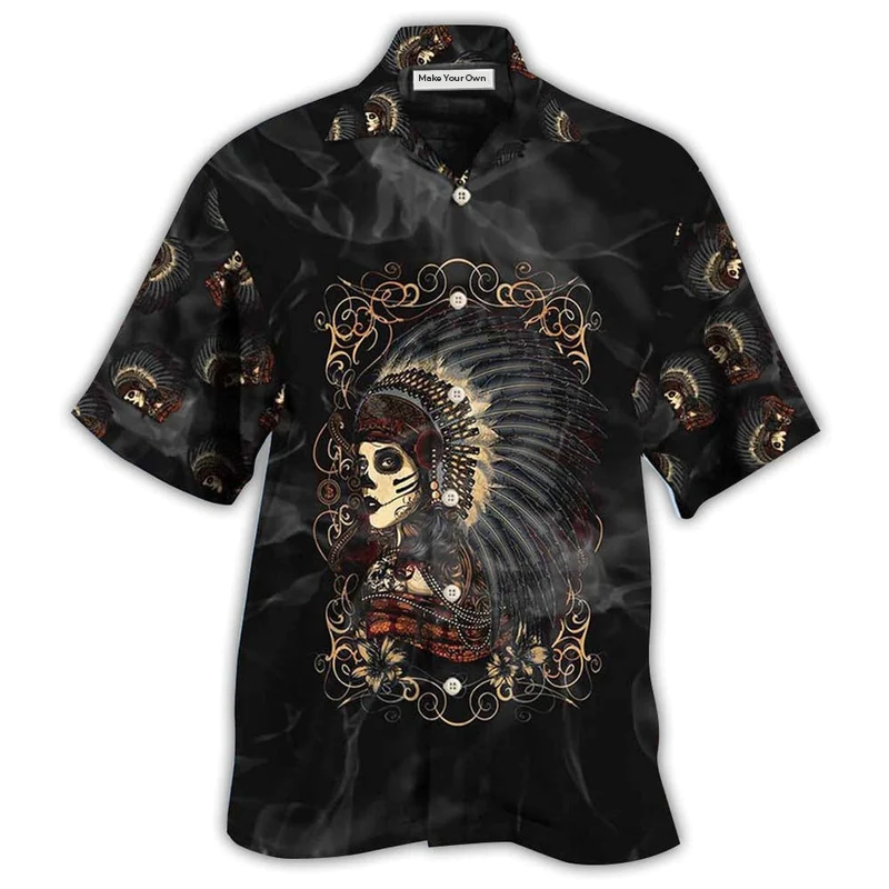 Bohemian Dark Skull Girl Hawaiian Shirt For Summer Events And Casual Outdoor Wear