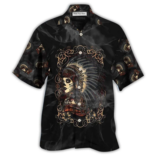 Bohemian Dark Skull Girl Hawaiian Shirt For Summer Events And Casual Outdoor Wear