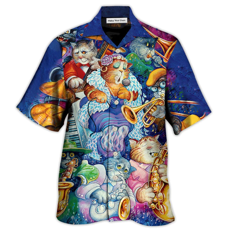 Funny Cat Jazz Music Hawaiian Shirt Design Detail For Sunny Adventures And Casual Wear