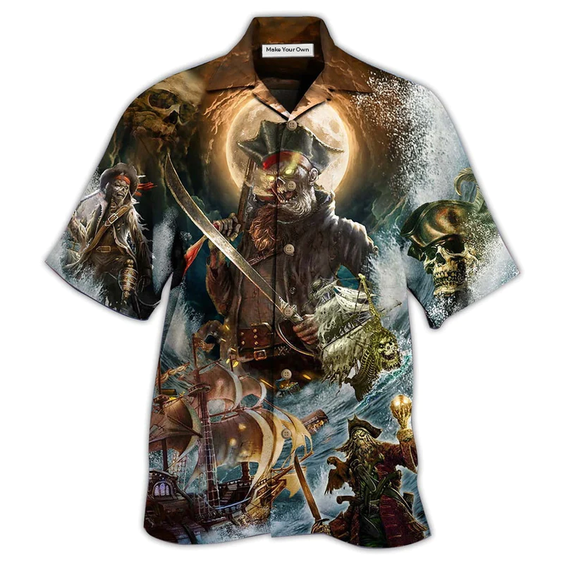 Skull Nautical Pirate Pirates Ocean Hawaiian Shirt For Vacation Days And Relaxed Coastal Outings