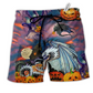 Dragon And Halloween Scaredy Hawaiian Print Beach Shorts For Coastal Trips And Outdoor Wear