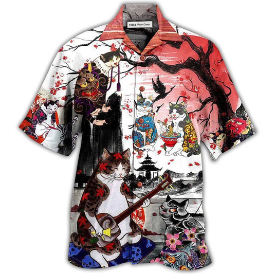 Cat Japanese Hawaiian Shirt For Beach Parties And Weekend Getaways