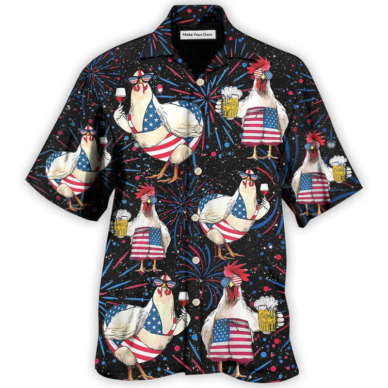 Chicken Independence Day Beer Hawaiian Shirt Design Detail For Sunny Adventures And Casual Wear