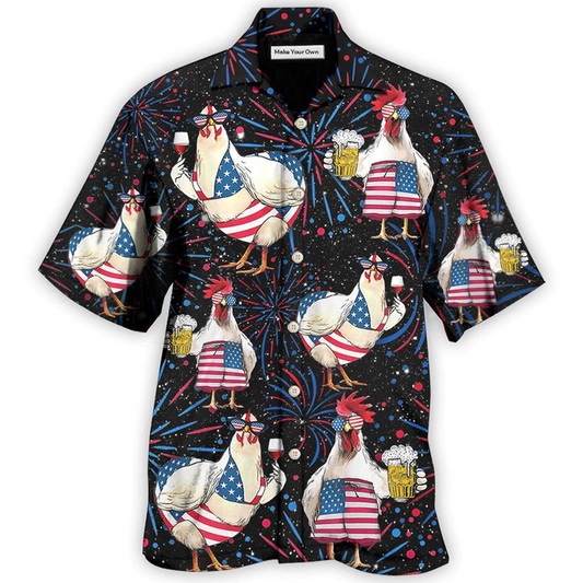 Chicken Independence Day Beer Hawaiian Shirt Design Detail For Sunny Adventures And Casual Wear