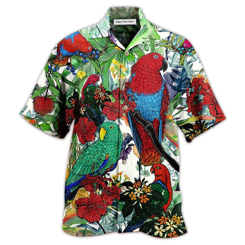 Red Green Parrot Hawaiian Shirt Artwork Detail For Resort Trips And Outdoor Activities