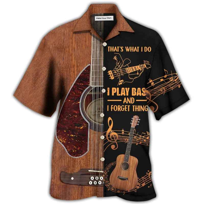 Guitar That's Play Bass Hawaiian Shirt Pattern Detail For Summer Holidays And Outdoor Fun