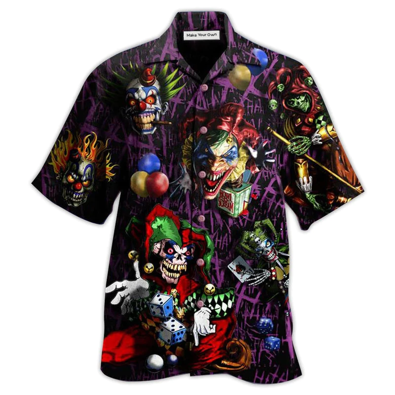 Clown Smiling Hawaiian Shirt Pattern Detail For Summer Holidays And Outdoor Fun