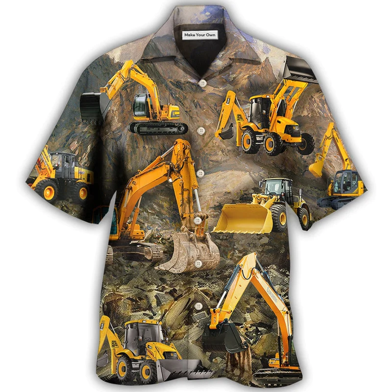 Excavator Mountain Hawaiian Shirt Pattern View For Lightweight Everyday Style