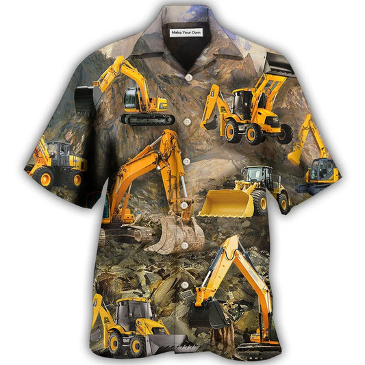 Excavator Mountain Hawaiian Shirt Pattern View For Lightweight Everyday Style