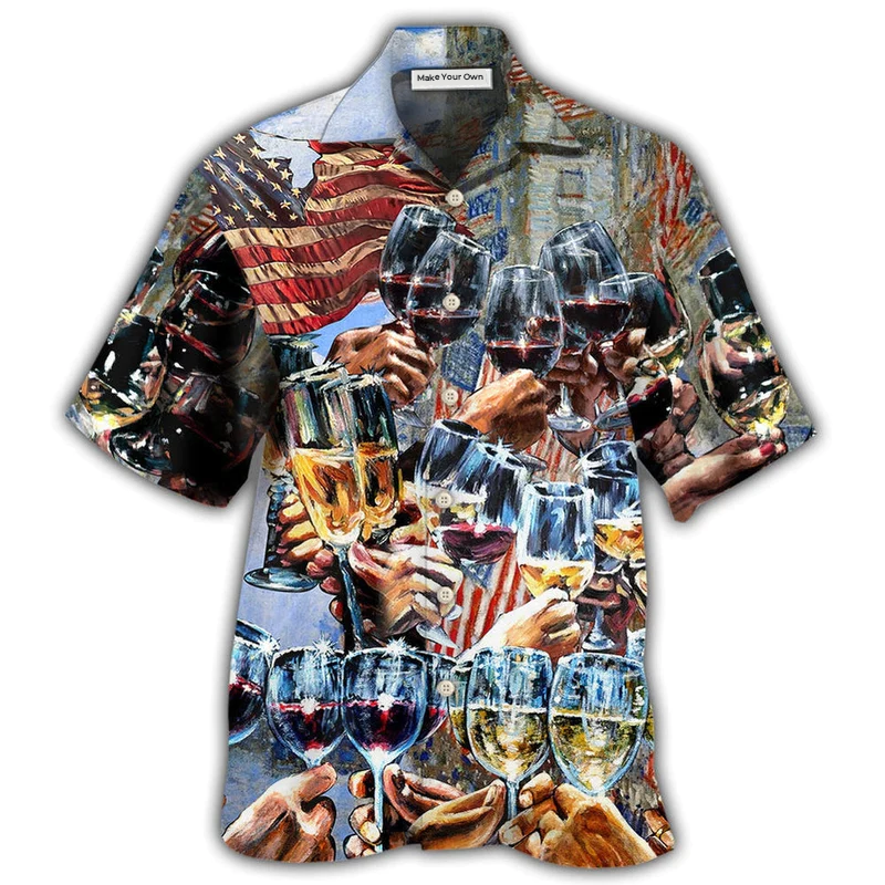 Wine Cheers Independence Day Hawaiian Shirt Pattern View For Relaxed Warm Weather Outfits