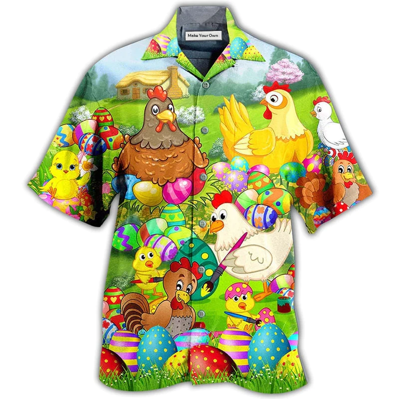 Cute Chicken Easter Eggs Hawaiian Shirt For Beach Parties And Weekend Getaways