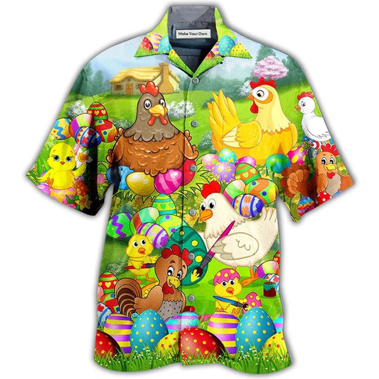 Cute Chicken Easter Eggs Hawaiian Shirt For Beach Parties And Weekend Getaways