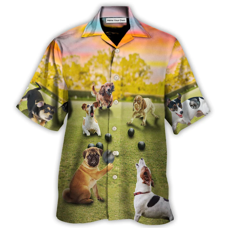 Lawn Bowling Dog Hawaiian Shirt Pattern Detail For Weekend Trips