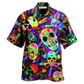 Colorful Cute Skull Hawaiian Shirt For Beach Vacations Casual Parties And Warm Weather Style