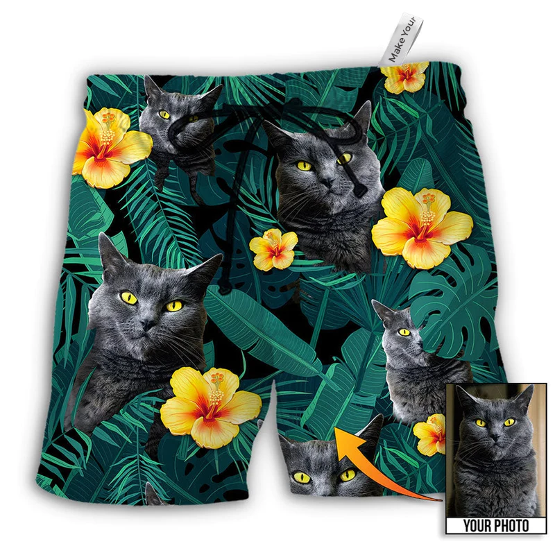 Green Tropical Black Cat Beach Shorts For Poolside Relaxation And Thoughtful Gift Giving