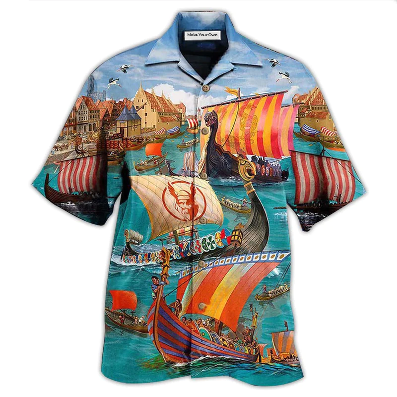 Sailing Norse Warrior War Hawaiian Shirt For Vacation Days And Relaxed Coastal Outings