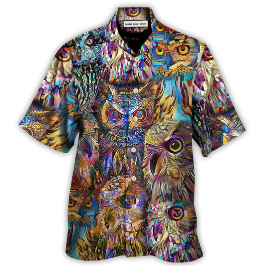 Neon Colorful Owl Wild Animal Hawaiian Shirt Design View For Resort Travel And Thoughtful Gifting